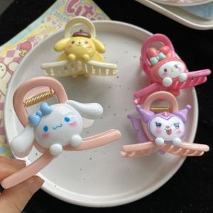 Kawaii Sanrio Kids Hairpin Kuromi Mymelody Cinnamoroll Pompom Purin Anime Cute Doll Grab Clip Shark Clip Hair Accessory