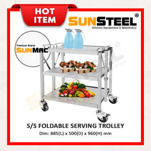 3-Tier Foldable Serving Trolley/Service Cart SUNSTEEL Stainless Steel