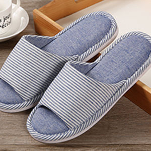Indoor Wooden Floor Linen Slippers All-Season Home Textile Cotton-Linen Slippers CoupleS Striped Cotton Slippers