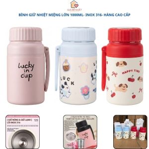 Bình Giữ Nhiệt Inox 316 Dung Tích 1000ml Miệng Rộng Có Quai Xách Tiện Lợi