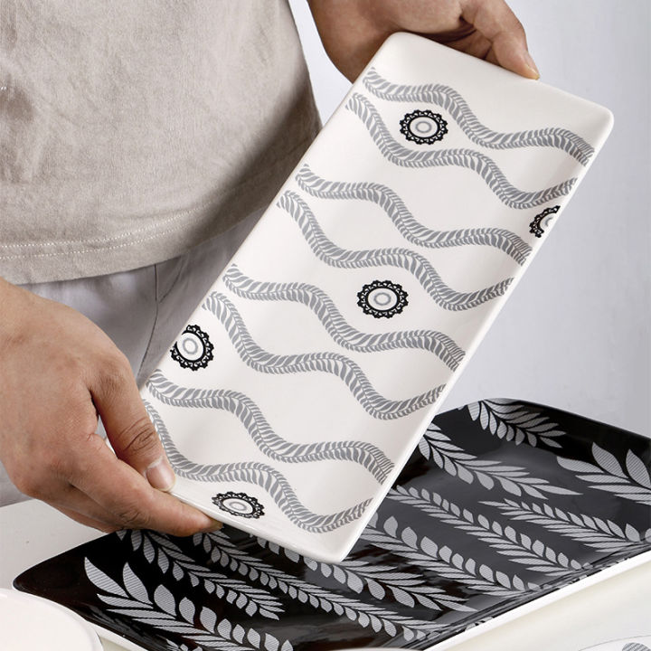 OMK Navia Series Ceramic Ceramic 14 inch Rectangular Serving Platter