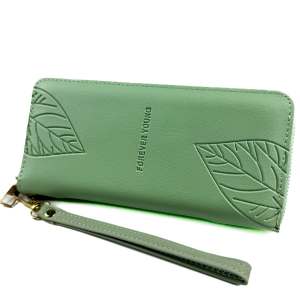 Long Wallet Forever Young Leaf Design Single Zipper Cellphone Long Wallet for Ladies with Wrist Strap and Secure Zip Closure