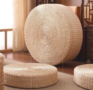 Japanese Muji Round Straw Woven Tatami Cushion Floor Futon Pouf Ottoman Seat Meditation Ottoman Home Decor Rotan