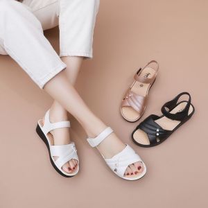 [Free Shipping] Korean-Style Fashionable And Versatile Mom Sandals Featuring A One-Strap Design Non-Slip Soles And Durable Wedge Heels