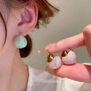 RUJIER Hình Học Hoài cổ Đồng Tiệc tùng Khí chất Thiết kế thời trang Bông tai nữ Khóa Tai tráng men Bông tai phong cách Hàn Quốc Bông tai dạng núm