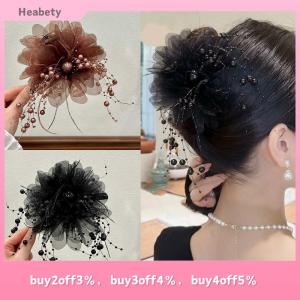 Heabety Fashion Black Mesh Flower Hair Clip Women Shark Ponytail Clip Headdress Temperament Flower Hair Claw Headwear