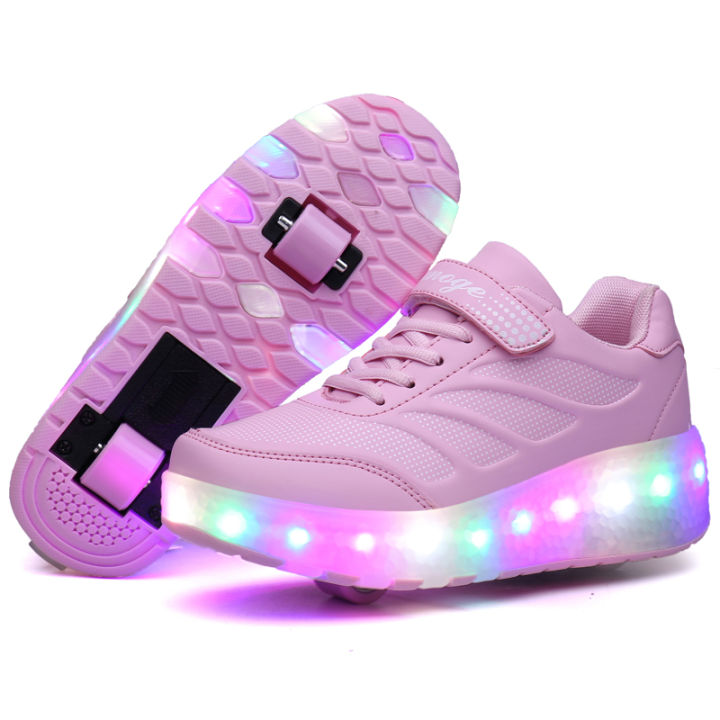 YCLIHAO Two Wheels Luminous Sneakers Blue Pink Led Light Roller