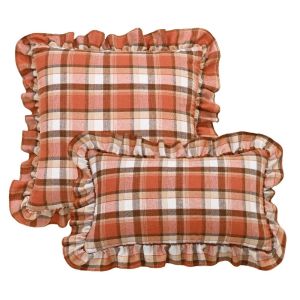 KENJE Tartan Plaid Throw Pillow Covers 18x18 Inches Ruffle Trim Checkered Pillowcase Cozy Fall Colors Decorative Pillow Covers For Couch Sofa