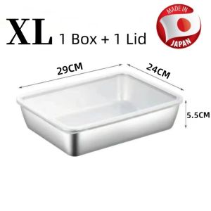 Stainless steel Fresh Keeping box with lid premium food tray food storage Food Container with Cover Japanese 304 Stainless Steel Tray Food Storage Dispensers refrigerator heater household fresh keeping box