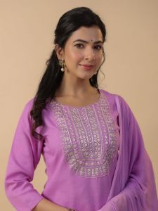 [ Ready SG Stock ] Lavender Cotton Blend Embroidered Straight Cut 3 Pcs Punjabi Suit with Dupatta [ Indian Dresses ]