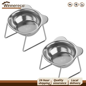 Stainless Steel Cat Food Bowls with Raised Stand Non-Slip Base Double Dishes for Indoor Use