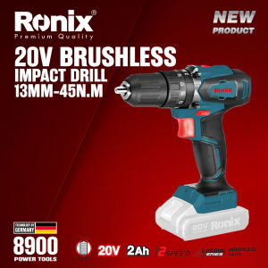 Ronix Tools 8900 Premium Quality German Technology | 20V Brushless Cordless Impact Drill Driver Hammer Drill | 13mm Keyless Chuck | 45Nm Torque | 2-Speed Gearbox | 21+3 Clutch Settings | LED Light | Tool Only (Unit Only)