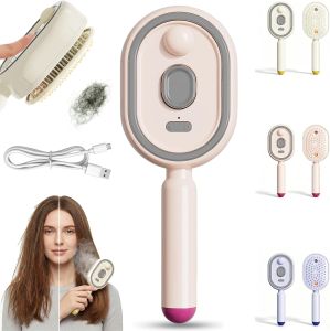 Electric Steam Brush 2026 New Steam Hair Straightener Brush Portable Electric Steam Brush for Hair Straightening Hot Comb USB-Rechargeable Reduce Frizz Nourishes Hairs Anti-Static (Beige)