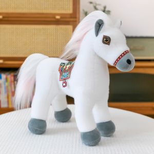 SELLYER Simulation Standing Foal Plush Doll Long Mane Saddle Cartoon Horse Stuffed Toy Doll Toys Stuffed Pony Plush Toys Kids Gift