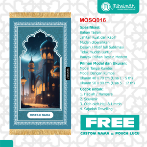 Sajadah Anak Motif Sublimasi Desain Trendi Mihrimah - Waterproof & Customisasi Nama & Pouch - Seri Masjid