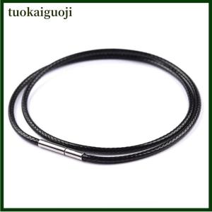 tuokaiguoji Black Wax Leather Cord Stainless Steel Rotary Clasp Necklace Choker Rope Jewelry