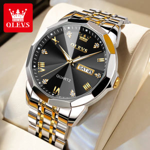OLEVS watch for men waterproof sale original branded 2023 fashion luxury double calendar cluminous display prismati diamond dial stainless steel mens watch