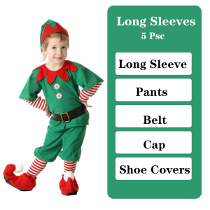 Men Women Girls Boys Halloween/Christmas Santa Claus Costume Green Elf Cosplay Family Christmas Party New Year Fancy Dress Set