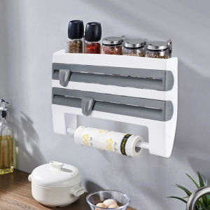 Dream Hunter 2 Type Shelf Plastic wrap storage rack 4 In 1 Kitchen Holder Organizer cling film paper towel cutter aluminum foil barbecue 2021