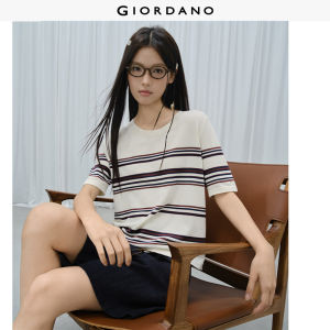 Giordano Women Striped round neck short sleeve knitwear Free Shipping 18356907