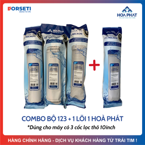 Combo 4 Đến 5 Lõi Lọc Thô Hoà Phát Gồm Bộ 123 + 1 (Hoặc 2) Lõi 1 Dùng Cho Máy Lọc Nước RO Sử Dụng Cốc Lọc 10inch