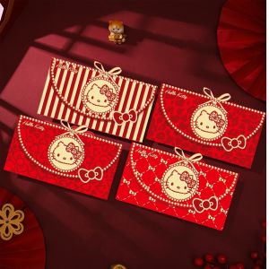 หัวขนาดใหญ่ลายการ์ตูนคิตตี้สุดฮอตกระเป๋าสีแดงงูปีเทศกาลฤดูใบไม้ผลิกระเป๋ามีโชคด้านการเงินแบบดั้งเดิมซองสีแดงของขวัญปีใหม่