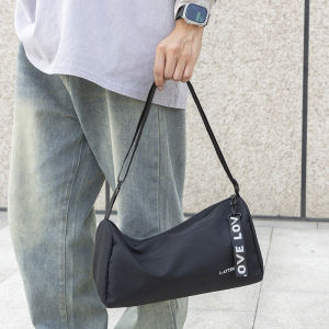 Nylon Black Single-shoulder Crossbody Bag Travel Bag Fitness Bag Lightweight for Outdoor Sports