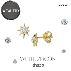 A.CEMI ต่างหูเสริมดวง เพทายขาว Teeny White Zircon Star Earring มั่งคั่ง ร่ำรวย