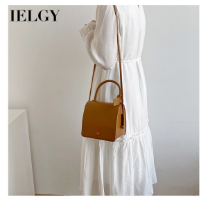 IELGY แนวโน้มฉบับภาษาเกาหลีแฟชั่นขนาดเล็กของผู้หญิงสแควร์กระเป๋ากระเป๋าสะพายบ่า PU กระเป๋าถือสีเข้มกระเป๋าสะพาย