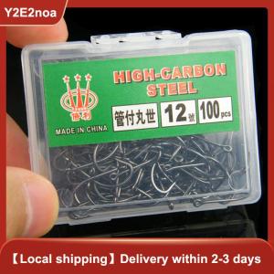 【Y2E2noa】 100pcs Boxed Tube Maruse Hooks Black High Carbon Steel Coon And Sea Fishing Hooks With Ring And Barbed Wire