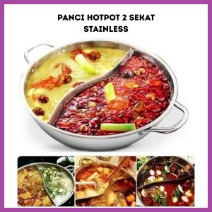Panci Hotpot Shabu 2 Sekat Stainless 28cm Suki Pan Hot Pot Mangkuk Rebus Soup Steamboat Kuali Sayur Sop 2in1 Wajan Steamer Dua Rasa Ala Korea Jepang - FR Gallery