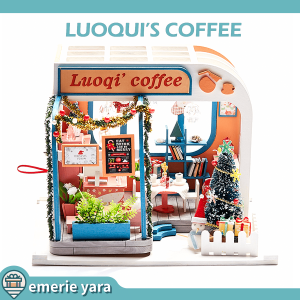 Emerie Yara DIY Miniature Dollhouse Kit - Luoqis Coffee - w/ LED Lights Music Box Dust Cover - Hobby | Craft | Gifts