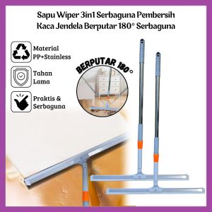 Sapu Wiper 3in1 Pembersih Lantai Kamar Mandi Kaca Jendela / Alat Pel Karet Serok Air Debu Rambut Gagang Panjang Portable Berputar 180 Derajat / Magic Broom Serbaguna - FR GALLERY