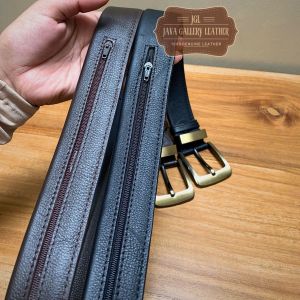 Ikat Pinggang kantong Resleting Formal Brass gold Rapi RG-01  Sabuk Risleting Pria kulit Sapi