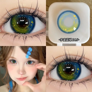 时尚 fashion glasses Graded(0~-8.00) Natural Lenses Blue Soft Yearly Use 渐变小地球宇宙蓝绿 新款显色14.5大直径学生 眼镜年抛