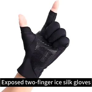 2pcs Ice Silk Motorcycle Bike Gloves Non-Slip Breathable Anti-UV Two Finger Touch Screen Gloves
