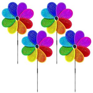 4Pcs Reflective Pinwheels Sparkly Wind Spinner Colorful Rainbow Windmill for Garden Decoration Bird Device