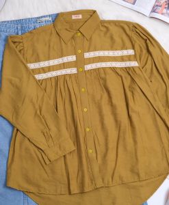 Aidi - Kemeja Linen Wanita Oversize Lengan Panjang - Atasan Wanita Import Terbaru - Blouse Korean Style - Kemeja Renda Wanita