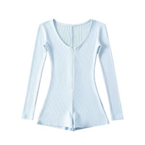 ชุดโยคะเสื้อผ้าผู้หญิง ชุดกระชับสัดส่วน ชุดจั๊มสูทแขนยาวและกางเกงขาสั้น