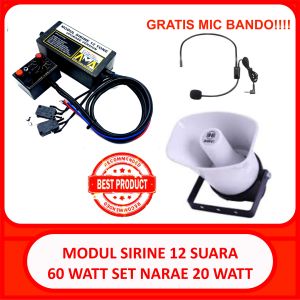 modul sirine patwal 12 suara aux mic volume 60 watt set speaker narae 20 watt