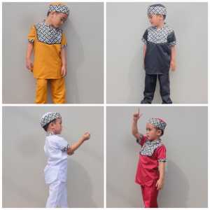 Setelan Baju Koko Anak Laki-Laki Motif Batik Terbaru 2025 - Baju Koko Anak Laki-Laki 3-4 Tahun - Muslim Katun