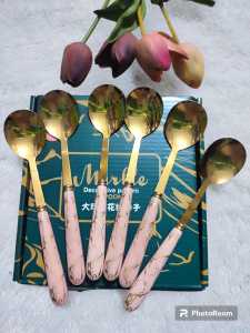 SENDOK MAKAN SET SULTAN 1 BOX ISI 6 PCS MOTIF MARBLE SENDOK TRAVELING