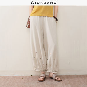 Giordano Women Embroidered drawstring wide leg pants Free Shipping 18416508