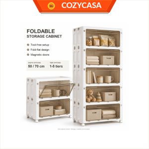 【CozyCasa】 Cream White Modular Cabinet | Folding Storage with Clear Front Doors