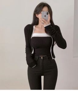 Beststore - Setelan Cardigan Lengan Panjang + Free Kemben Dalaman / Setelan Rajut Kekinian / One Set / Setelan 2IN1