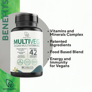 Herbs of the Earth MultiVEG Vegan Multivitamin Supplement Formulated with 42 Fruits and Vegetables Daily Nutrition Support 90 Tablets