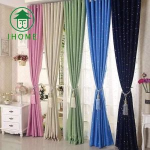 IH ผ้าม่าน ผ้าม่านปรตู ผ้าม่านกันแสง ผ้าม่านกันยูวี ผ้าม่านกั้นห้อง กันแสงกันยูวี  รูปดาว ม่านตกแต่งห้อง 250*100cm