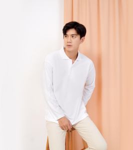 KaosKerah polos panjang warna putih - kaos kerah lengan panjang PUTIH bahan katun - Kaos Kerah Polos Bahan Katun Premium - kaos kerah pria putih polos - kaos kerah pria