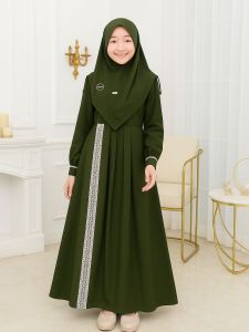 Gamis Anak Syari Lengan Panjang dengan Aksen Bordir untuk Usia 10-15 Tahun - Fashion Muslim Terbaru