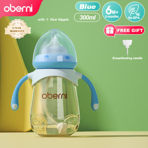 Oberni Botol Susu bayi Wide Neck Botol PPSU Bayi Anti Perut Kembung dan Anti Kolik Dengan Gagang Terbuat dari Makanan Import